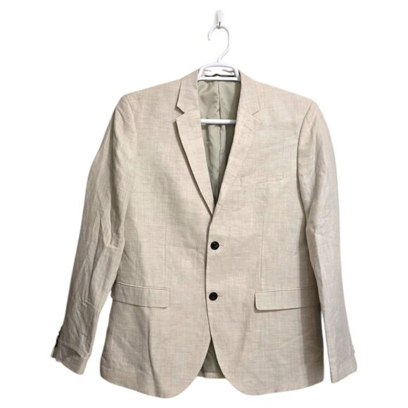 H&M Ivory Linen Blend Single Breasted Slim Fit Blazer Sz 42R - Picture 1 of 11